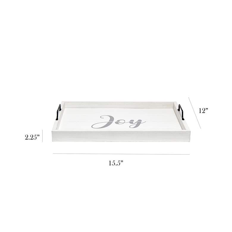 Image 7 "Joy" White Wash Decorative Wood Serving Tray with Handles more views