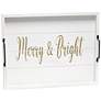 "Merry &amp; Bright" White Wash Decorative Wood Serving Tray