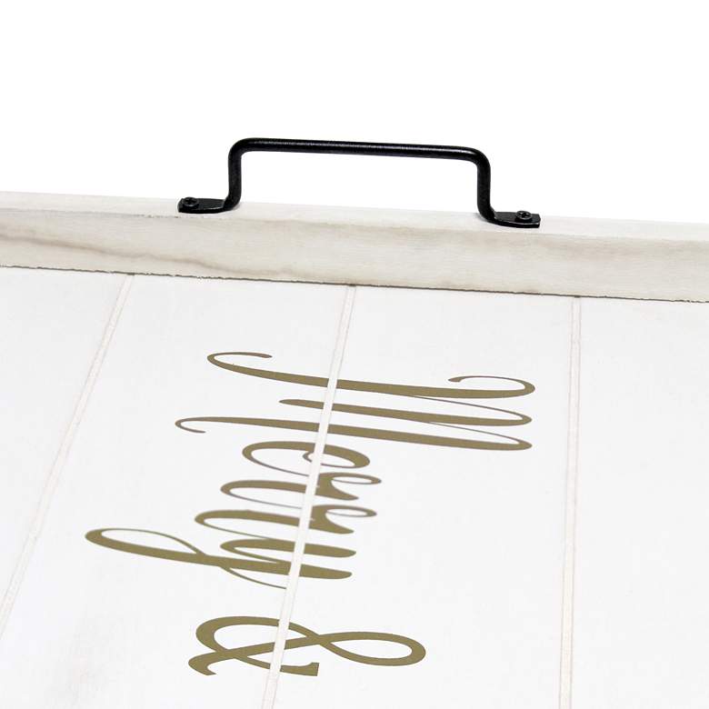 Image 3 "Merry & Bright" White Wash Decorative Wood Serving Tray more views