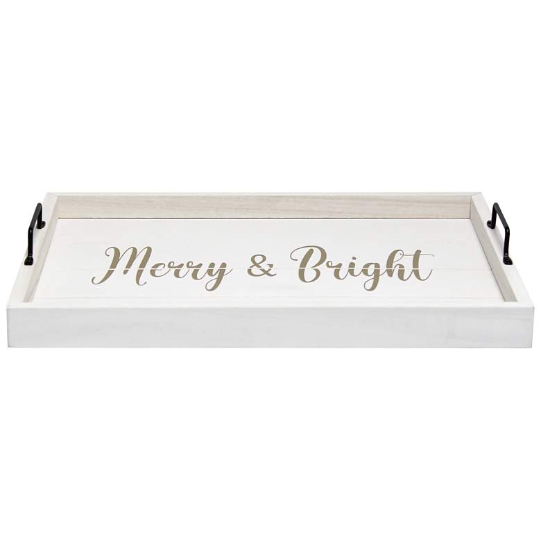 Image 5 "Merry & Bright" White Wash Decorative Wood Serving Tray more views