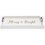 "Merry &amp; Bright" White Wash Decorative Wood Serving Tray
