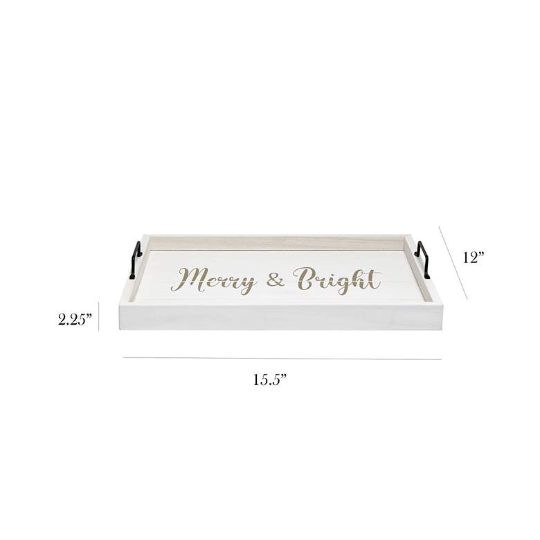 Image 7 "Merry & Bright" White Wash Decorative Wood Serving Tray more views