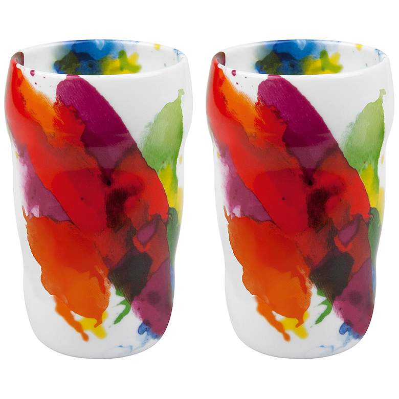 Image 1  inchOn Color! inch Double Walled Grip Porcelain Mugs Set of 2