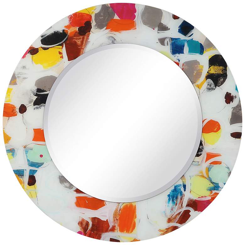Image 2  inchParty inch Free Floating Printed Glass 48 inch Round Wall Mirror