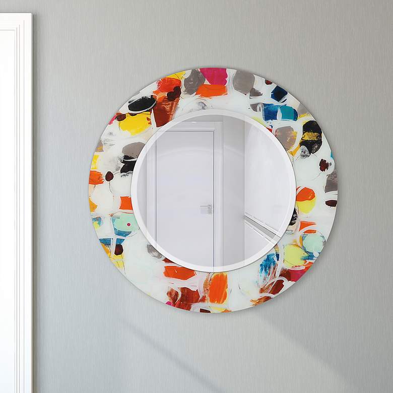 Image 1  inchParty inch Free Floating Printed Glass 48 inch Round Wall Mirror