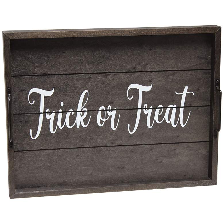 Image 2 "Trick or Treat" Black Wash Decorative Wood Serving Tray