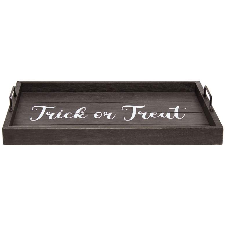 Image 5 "Trick or Treat" Black Wash Decorative Wood Serving Tray more views