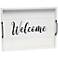 "Welcome" White Wash Decorative Wood Serving Tray w/ Handles