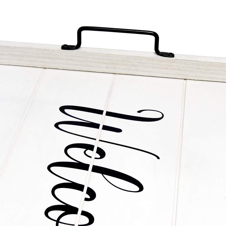 Image 3 "Welcome" White Wash Decorative Wood Serving Tray w/ Handles more views