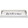 "Welcome" White Wash Decorative Wood Serving Tray w/ Handles
