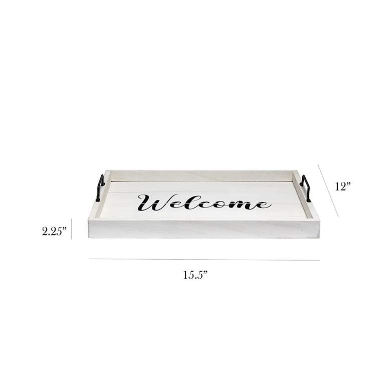 Image 7 "Welcome" White Wash Decorative Wood Serving Tray w/ Handles more views