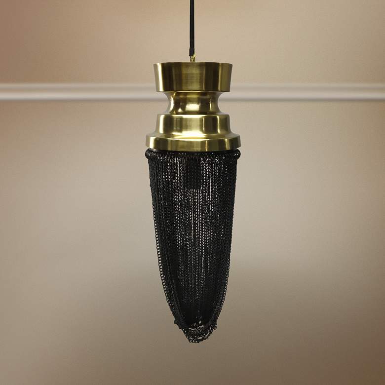 Image 1 Inda 8"W Antique Brass and Black Metal Mini Pendant Light