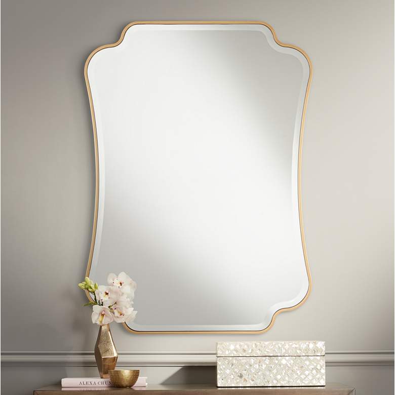 Image 2 Indara Antique Gold 27 inch x 38 inch Scallop Wall Mirror