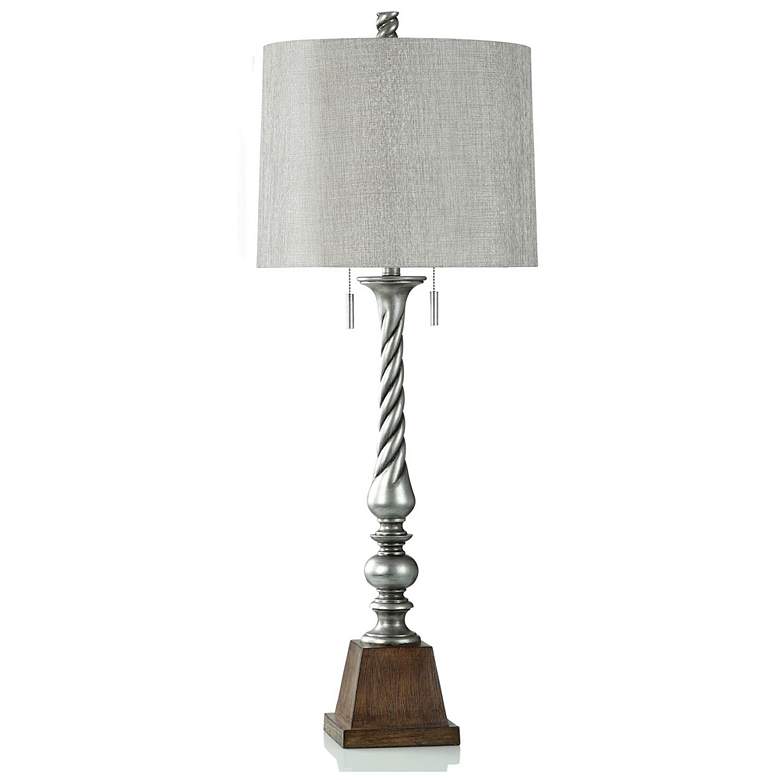 Image 1 India 41 inch Silver &amp; Brown Pedestal Table Lamp With Painted Silver S