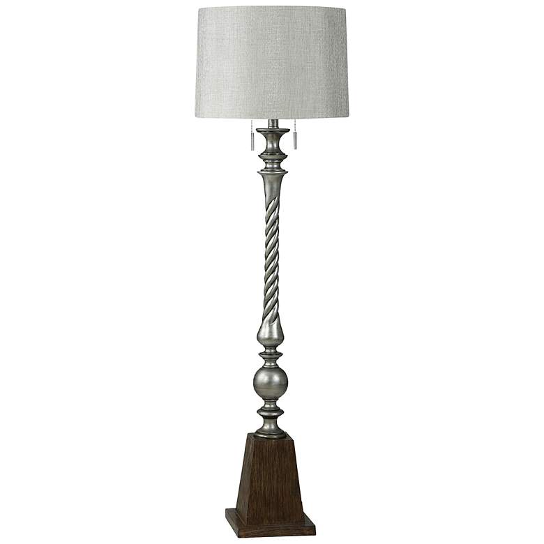Image 1 India 65" Silver & Brown Pedestal Floor Lamp With Painted Swirl