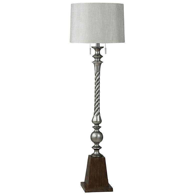 Image 3 India 65 inch Silver &amp; Brown Pedestal Floor Lamp With Painted Swirl more views