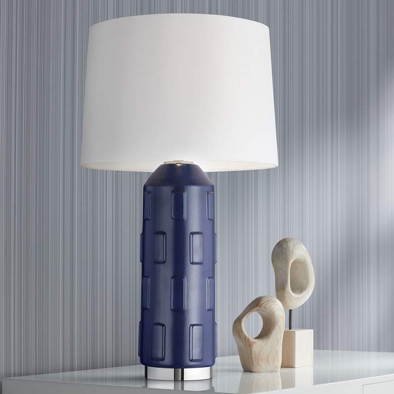 Image 1 Indigo Ceramic 28 inch High Cylinder LED Table Lamp by Chapman &amp; Myers
