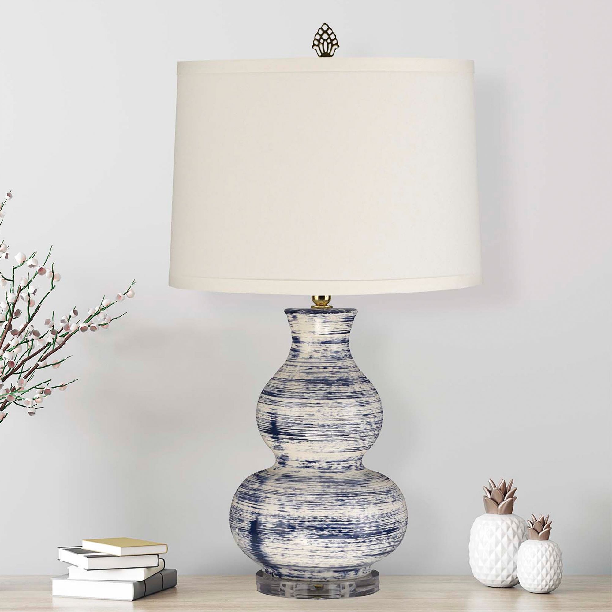 Indigo Drift Blue and Ivory Ceramic Gourd Table Lamp 658M3 Lamps Plus