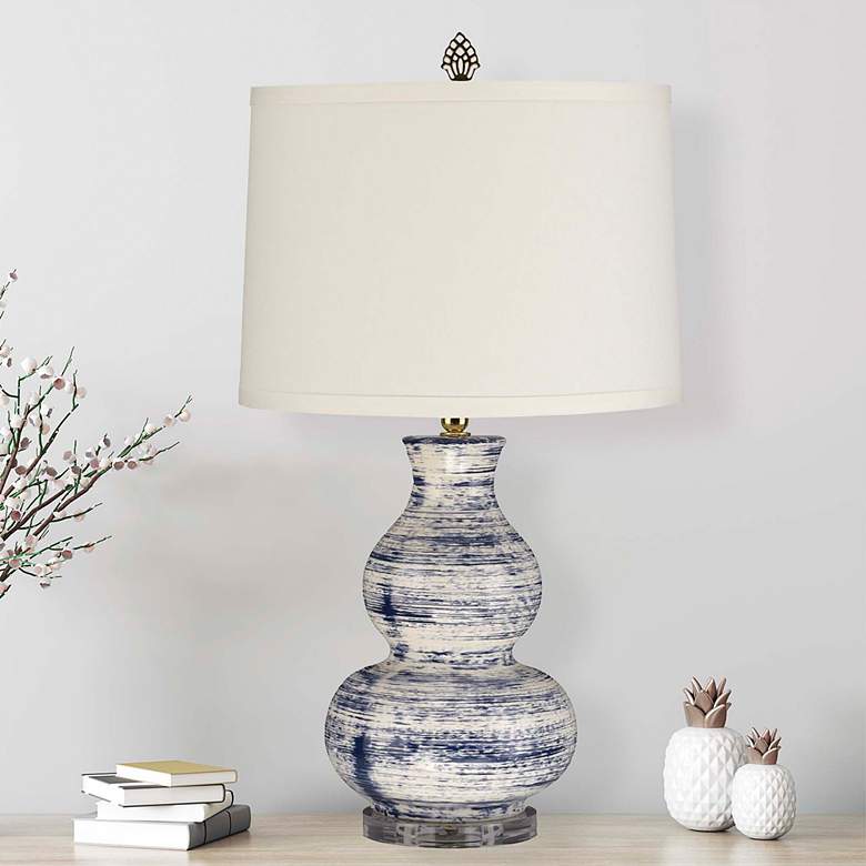 Image 1 Indigo Drift Blue and Ivory Ceramic Gourd Table Lamp