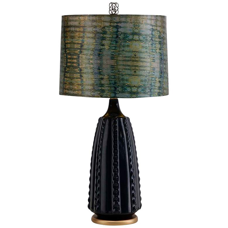 Image 2 Indigo Fire 34 inch Navy Bluse Glazed Ceramic Table Lamp