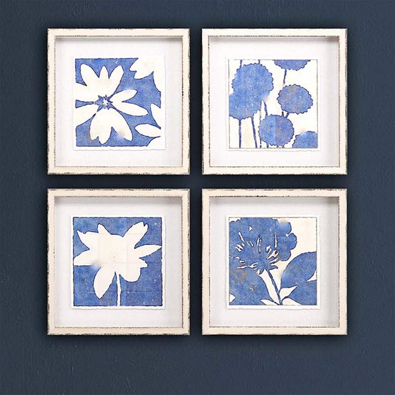 Image 2 Indigo I 16 inch Square 4-Piece Framed Shadow Box Wall Art Set