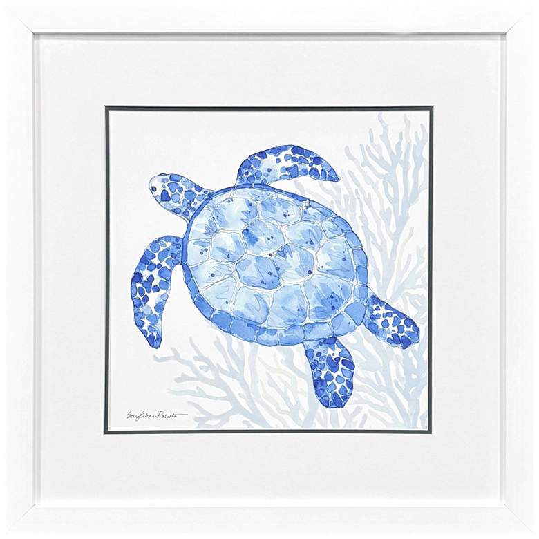 Image 1 Indigo Ocean Turtle 29"W x 29"H Coastal Framed Art