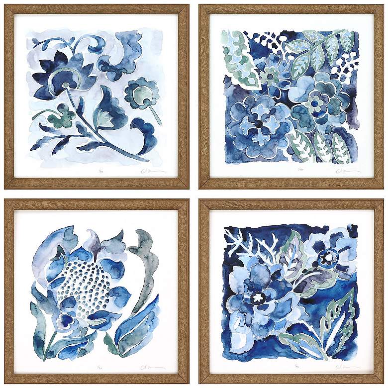 Image 1 Indigo Ornament II 13"W x 13"H Framed Art Set of 4