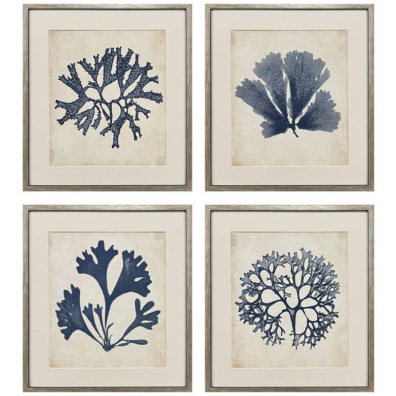 Image 1 Indigo Sea Life 17"W x 19"H Coastal Framed Art Set of 4