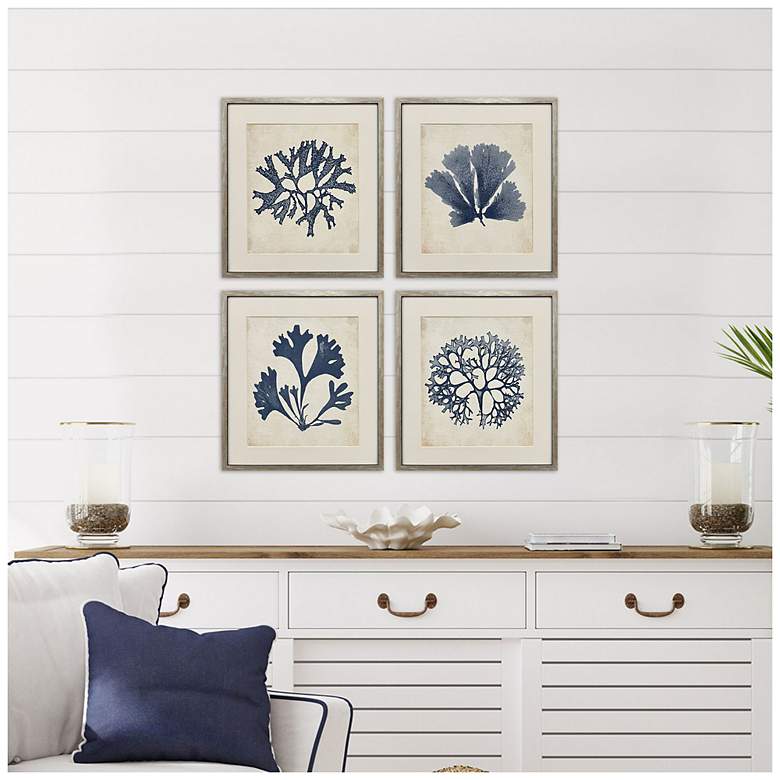 Image 4 Indigo Sea Life 17"W x 19"H Coastal Framed Art Set of 4 more views