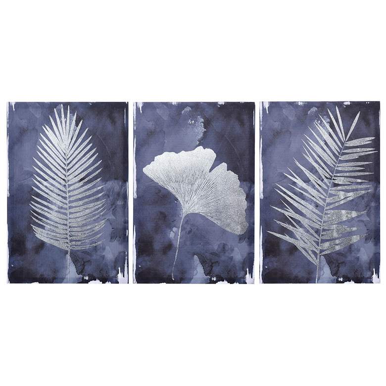 Image 1 Indigo Shade Leaf Motif Canvas Wall Art Set of 3