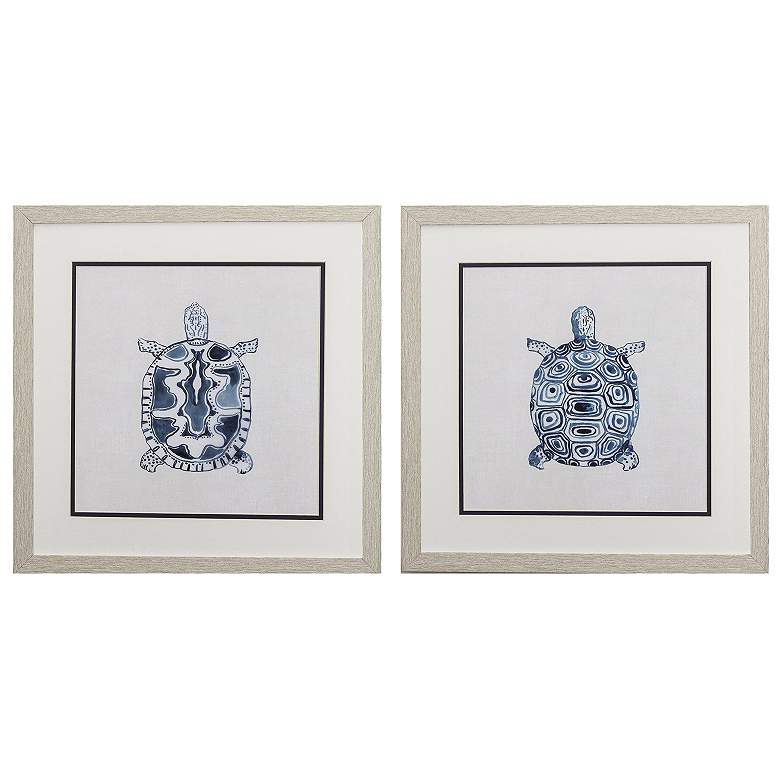 Image 1 Indigo Turtles 17"W x 17"H Framed Art Set of 2