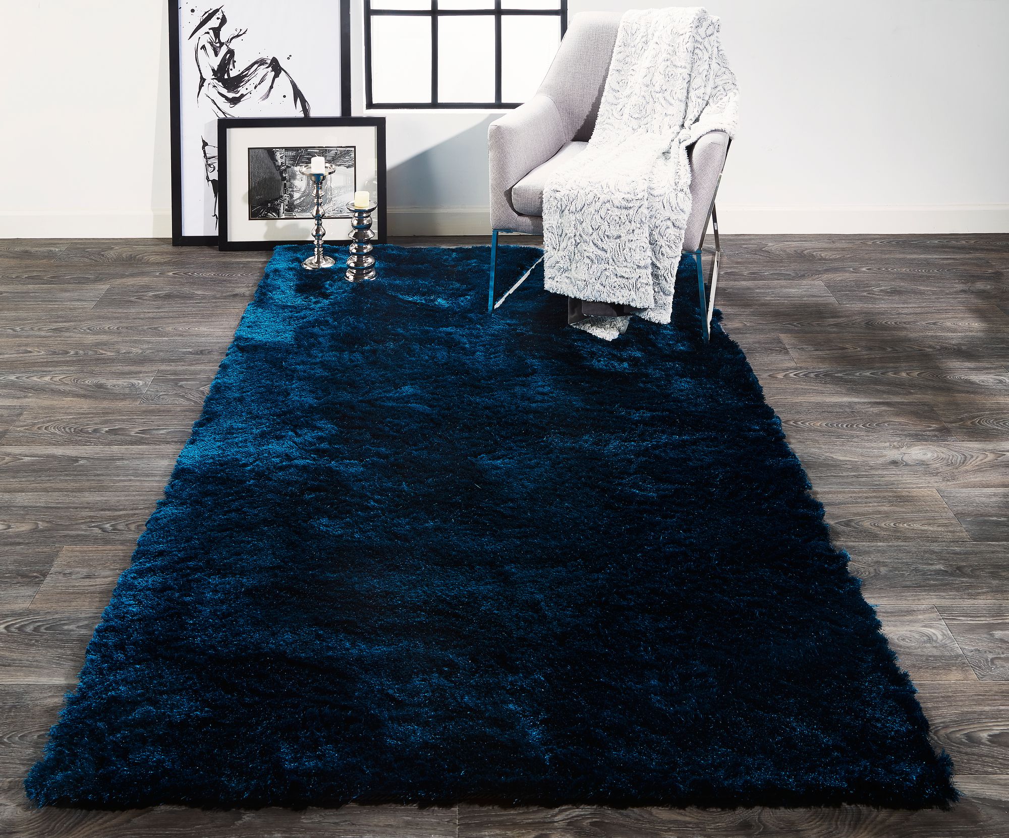 Indochine 4944550 Deep Teal Blue Plush Shag Area Rug 114H1 Lamps Plus