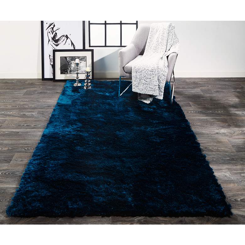 Indochine 4944550 4&#39;9&quot;x7&#39;6&quot; Deep Teal Blue Shag Area Rug