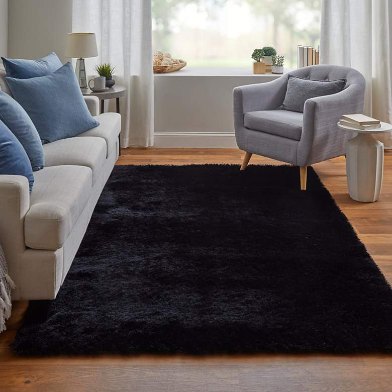 Image 1 Indochine Solid Hand Tufted Black Area Rug 4550F 4'-9" x 7'-6"