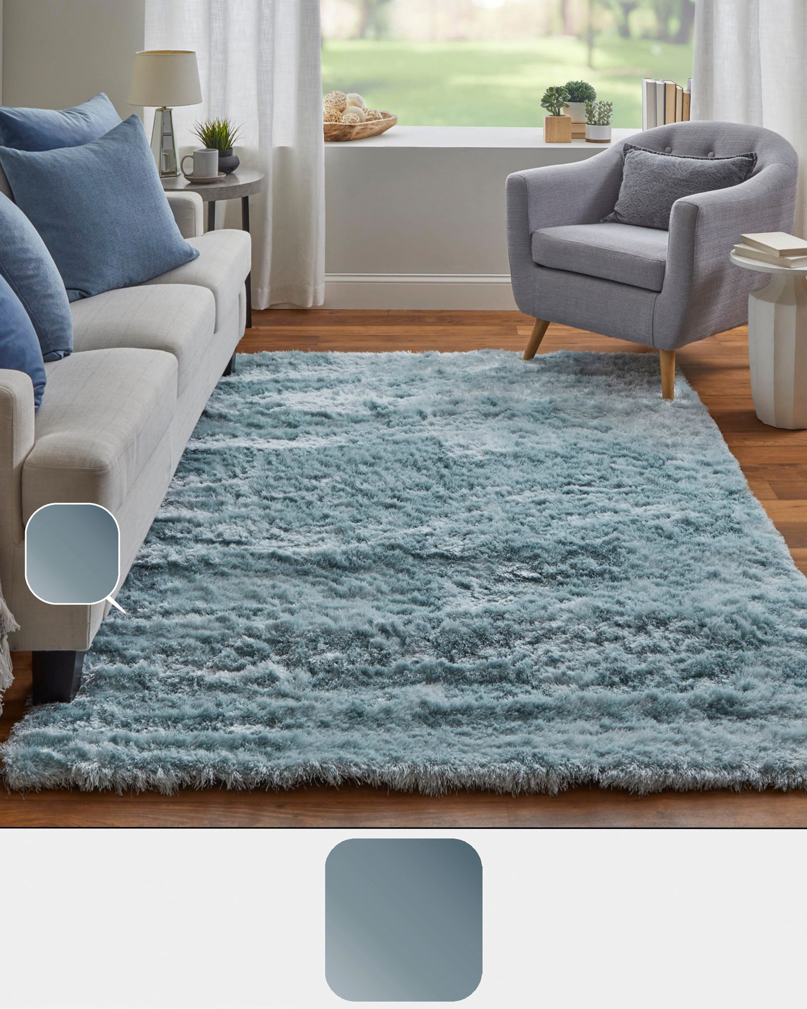 Image 4 Indochine Solid Hand Tufted Blue Area Rug 4550F 3'-6" x 5'-6" more views