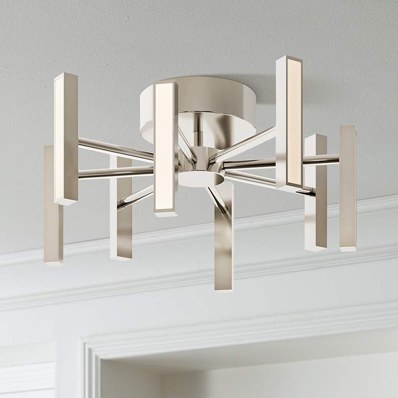 Image 1 Indra 16" Wide Satin Nickel LED Semi-Flush Mount