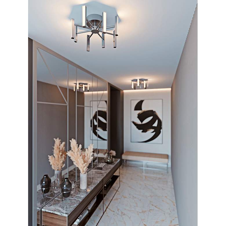 Image 4 Indra 16" Wide Satin Nickel LED Semi-Flush Mount more views