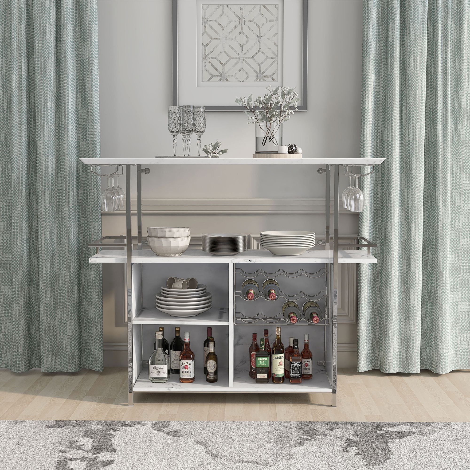 Indra 47 1/4" Wide White Wood Multi-Storage Bar Table