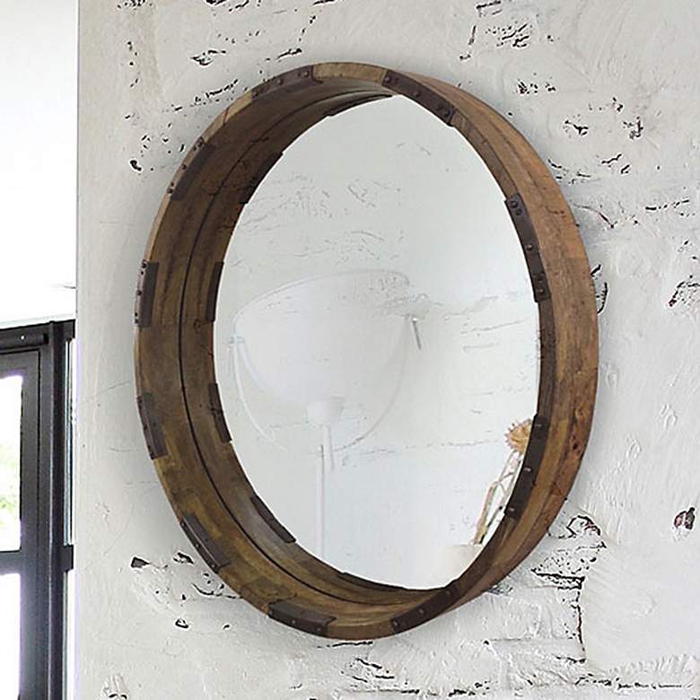 Image 1 Industria Mango Wood 30 inch Round Wall Mirror