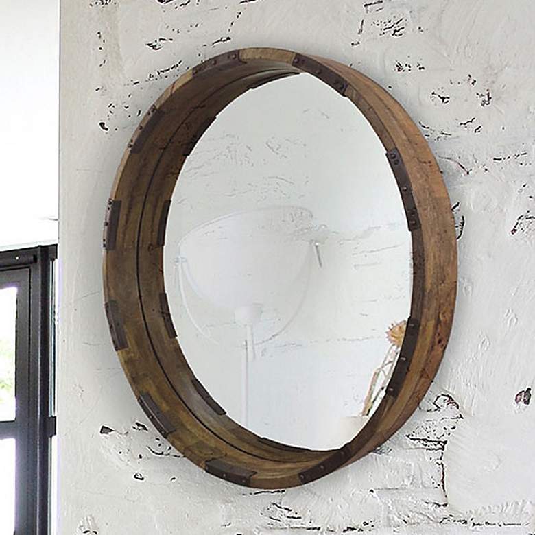 Image 1 Industria Mango Wood 30" Round Wall Mirror