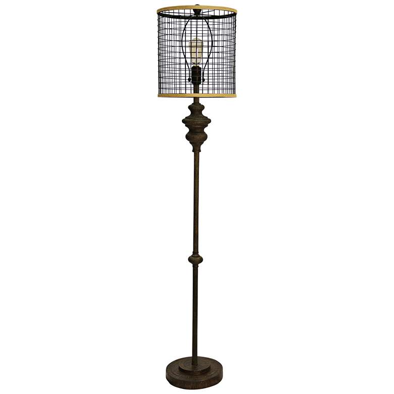 Image 2 Industrial 64 inch High Black Floor Lamp with Open Cage Shade