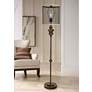 Industrial 64" High Black Floor Lamp with Open Cage Shade