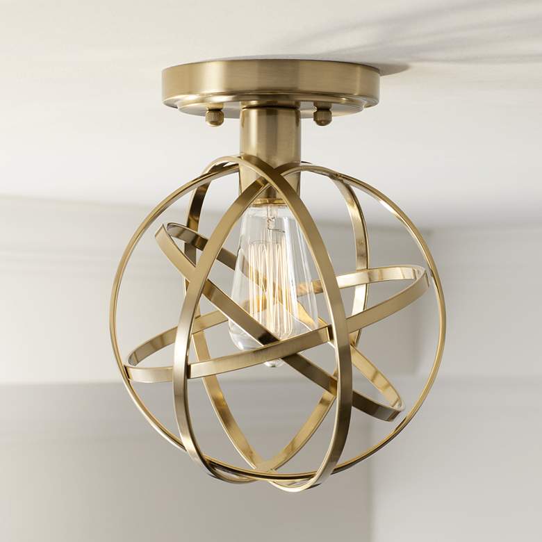 Image 1 Industrial Atom 8 inch Wide Brass LED Ceiling Light