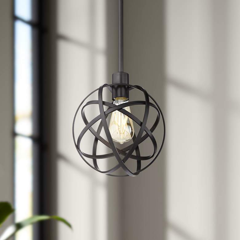 Image 1 Industrial Atom 8" Wide LED Edison Bulb Bronze Mini-Pendant Light