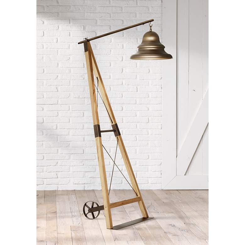 Image 1 Industrial Bell Metal and Wood Floor Lamp