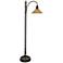 Industrial Bronze Arc Floor Lamp with Dimpled Glass Shade