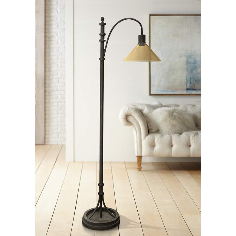Image 1 Industrial Bronze Arc Floor Lamp with Dimpled Glass Shade