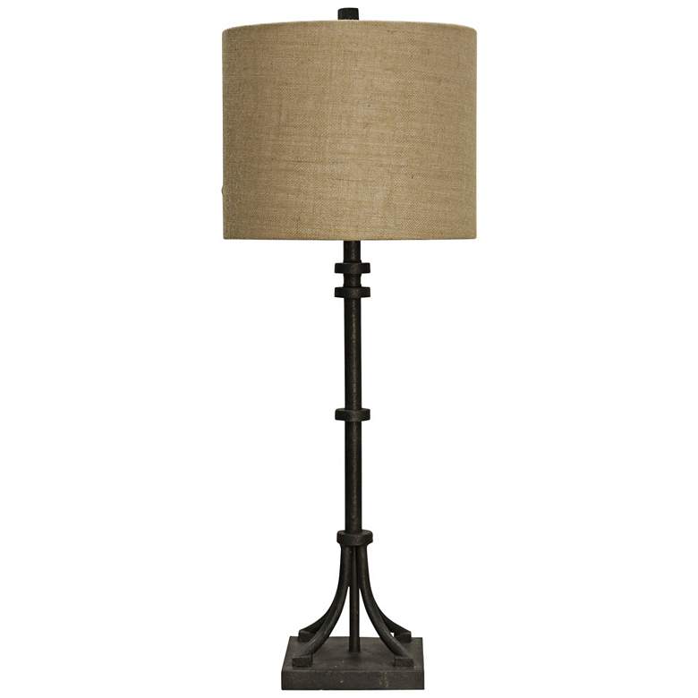 Image 2 Industrial Bronze Iron Table Lamp with Beige Hardback Shade