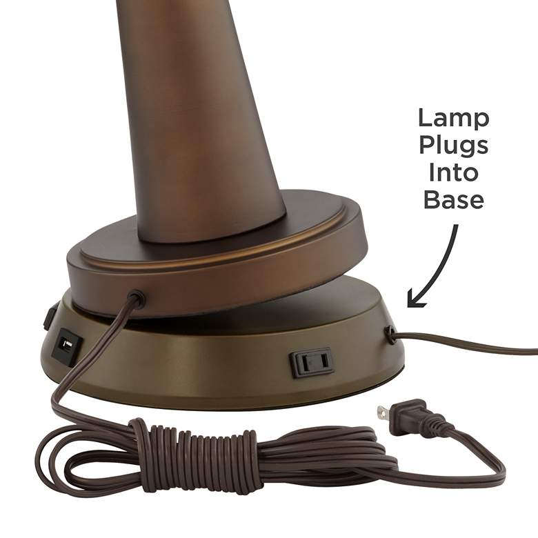 Industrial Bronze USB Table Lamp with USB and Outlet Workstation Base more views