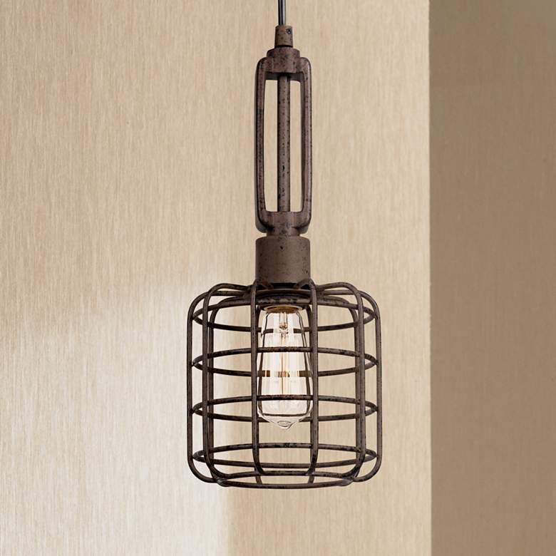 Image 1 Industrial Cage 7" Wide Rust Metal Mini Pendant Light